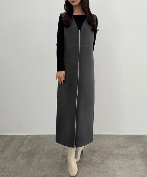 CENEA ジャンパースカート 裏起毛フロントファスナージャンパー