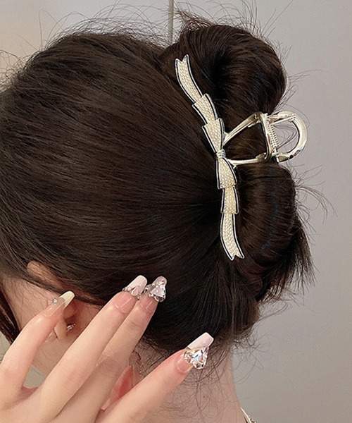 パールリボン型ヘアクリップ Lace Ladies（レースレディース） ヘアクリップ パール 配色 リボン