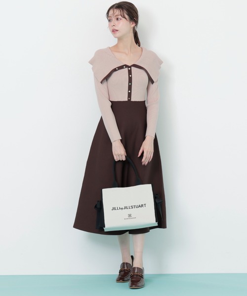 JILL STUART ヴァージニアニットワンピース　ブラック　2サイズ　フリル セール】◇衿付きミニニットワンピース（ワンピース）｜JILL by