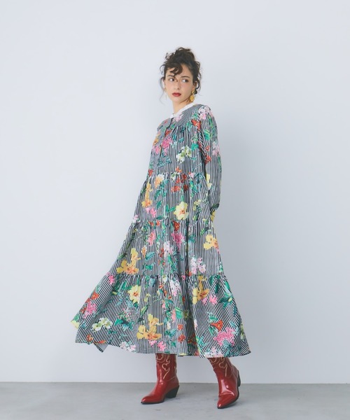 manana suerte（マニャーナスエルテ） ワンピース フラワーストライプ