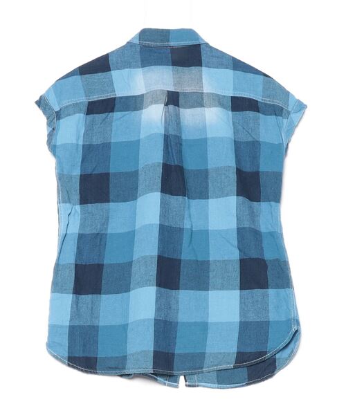 「Sunny clouds」 チェック柄半袖ブラウス - ブルー レディース_画像2