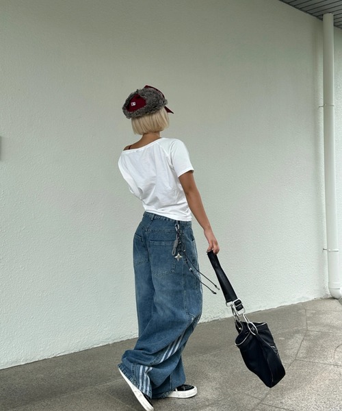 tシャツ ナンバー オーバーサイズオフショル Tシャツ レディース