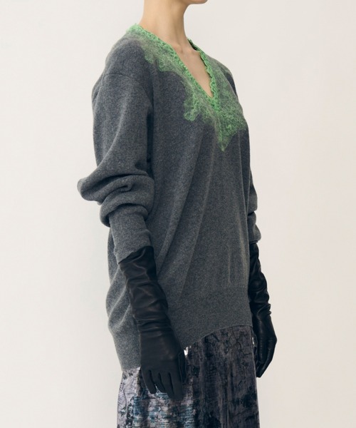 トップス Vneck Knit w/Needle-Punched Lace IRENENNE（アイレネ） ニット セーター Vネックニットw/ニードル