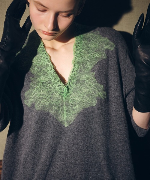 トップス Vneck Knit w/Needle-Punched Lace IRENENNE（アイレネ） ニット セーター Vネックニットw/ニードル