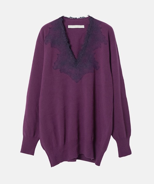 トップス Vneck Knit w/Needle-Punched Lace IRENENNE（アイレネ） ニット セーター Vネックニットw/ニードル