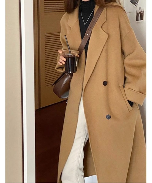 コート チェスターコート ダブルブレスト ウールライクロングコート