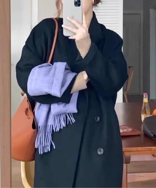 コート チェスターコート ダブルブレスト ウールライクロングコート