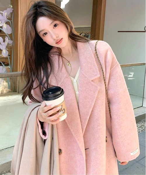 コート チェスターコート ダブルブレスト ウールライクロングコート