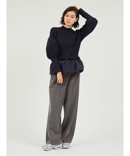 emmi パンツ 「セットアップ対応」ワイドレッグタックパンツ