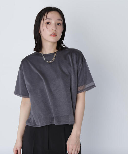 「NATURAL BEAUTY BASIC」 半袖カットソー FREE チャコールグレー レディース_画像2