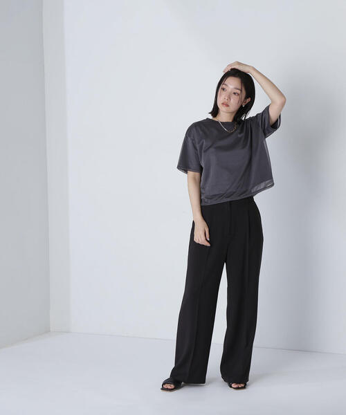 「NATURAL BEAUTY BASIC」 半袖カットソー FREE チャコールグレー レディース_画像3