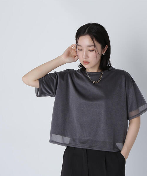 「NATURAL BEAUTY BASIC」 半袖カットソー FREE チャコールグレー レディース_画像8