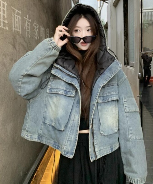 デニムジャケット　ジージャン　フード フード付デニムGジャン