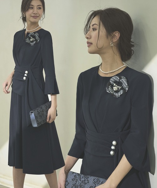 RUIRUE BOUTIQUE（ルイルエブティック） 7分袖ワンピース L ネイビー