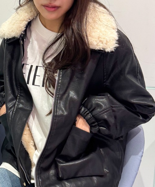 SpRay（スプレイ） ブルゾン アウター ファー衿フェイクレザーブルゾン