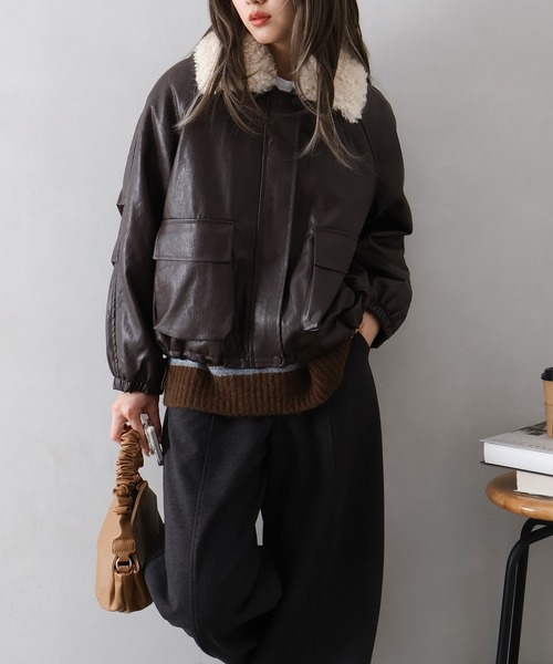 SpRay（スプレイ） ブルゾン アウター ファー衿フェイクレザーブルゾン