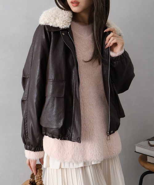 SpRay（スプレイ） ブルゾン アウター ファー衿フェイクレザーブルゾン