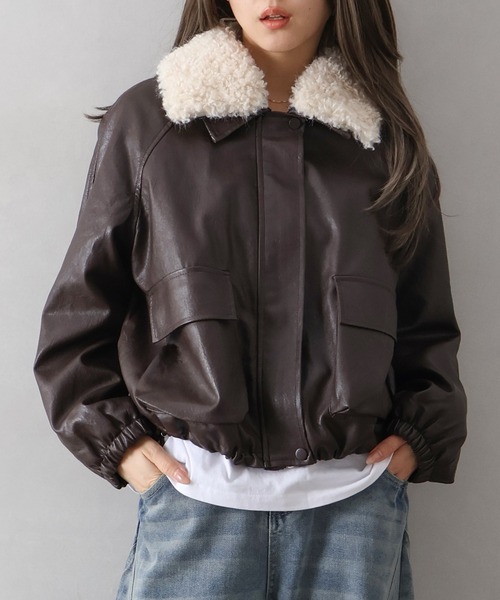 SpRay（スプレイ） ブルゾン アウター ファー衿フェイクレザーブルゾン