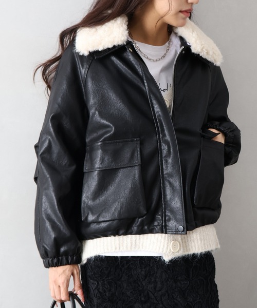 SpRay（スプレイ） ブルゾン アウター ファー衿フェイクレザーブルゾン