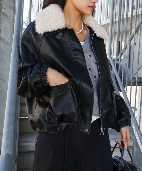 SpRay（スプレイ） ブルゾン アウター ファー衿フェイクレザーブルゾン