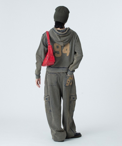 X-girl（エックスガール） ワイドパンツ スウェットパンツ ジャージ 【値下げ可】OVERDYED OVERALLS Mサイズ