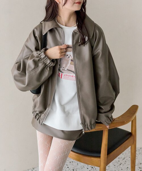 mystic【2024AW/トレンドアウター】フェイクレザーブルゾン　革ジャン mystic（ミスティック）の「フェイクレザーブルゾン（その他アウター