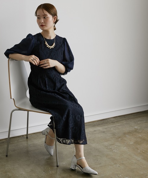 「Jolie et Jolie」 7分袖ワンピース LL ブラック レディース_画像4