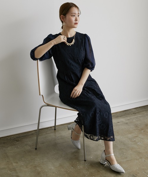 「Jolie et Jolie」 7分袖ワンピース LL ブラック レディース_画像6