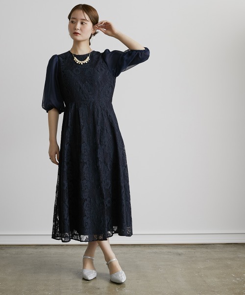 「Jolie et Jolie」 7分袖ワンピース LL ブラック レディース_画像9