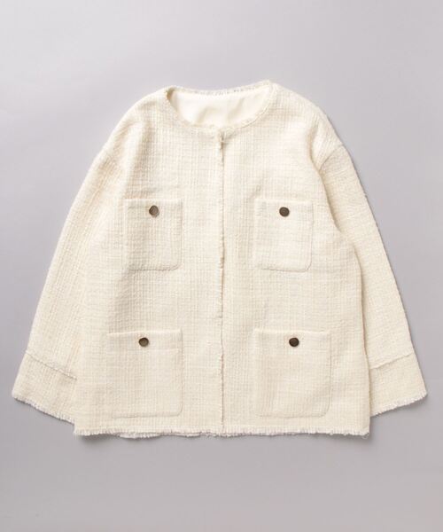 「DouDou」 ツイードジャケット FREE オフホワイト レディース_画像2