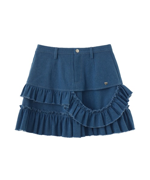 スカート damage frill denim mini skirt / ダメージフリルデニムミニ