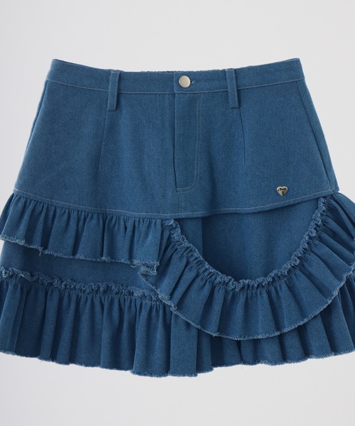 スカート damage frill denim mini skirt / ダメージフリルデニムミニ
