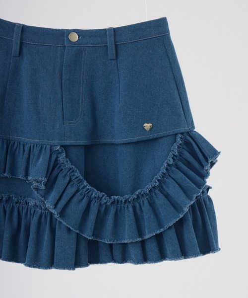 スカート damage frill denim mini skirt / ダメージフリルデニムミニ
