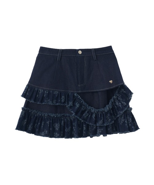 idem damage frill denim skirt ネイビー スカート damage frill denim mini skirt / ダメージフリルデニムミニ