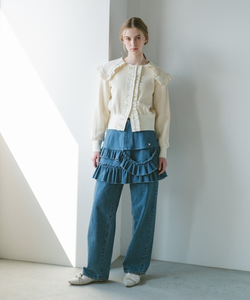 スカート damage frill denim mini skirt / ダメージフリルデニムミニ