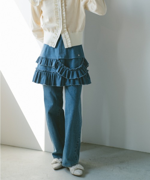 スカート damage frill denim mini skirt / ダメージフリルデニムミニ