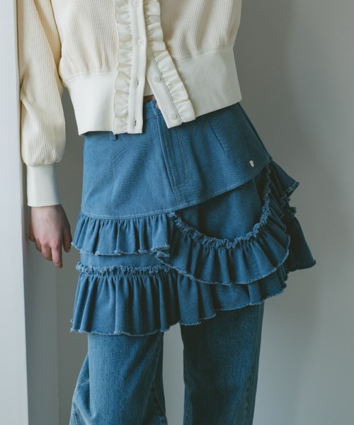 スカート damage frill denim mini skirt / ダメージフリルデニムミニ