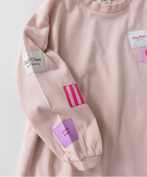 ドラッグストアーズ★ワッペンふうプリントの袖口リブのロンT★ピンク DRC branshes tシャツ 「WEB限定/DRC」ワッペン長袖Tシャツ キッズ