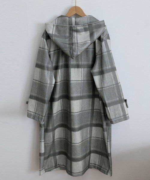 【美品】BLACKLABEL　ダッフルコート　白　ウールコート　M　チェック柄 Lillys秋冬コーデ❤️ダッフルコート レディース チェック柄 フード