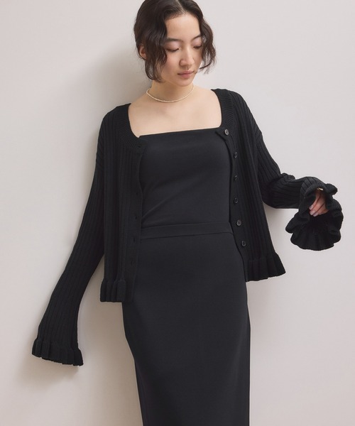 ADAM ET ROPÉ フリル ブラックカーディガン ADAM ET ROPE'（アダムエロペ） カーディガン 「洗える」フリル