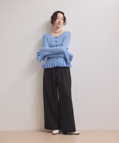 ADAM ET ROPE アダムエロペ リブニット カーディガン パフスリーブ ADAM ET ROPE'（アダムエロペ） カーディガン 「WEB限定」2WAYフリル