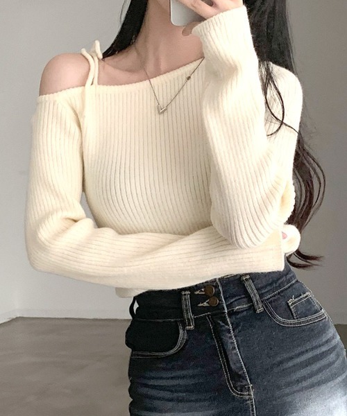 「Riff」 長袖ニット FREE アイボリー レディース_画像3