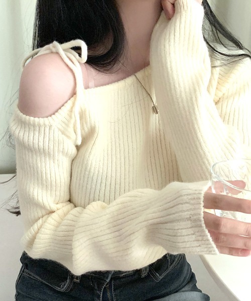 「Riff」 長袖ニット FREE アイボリー レディース_画像6