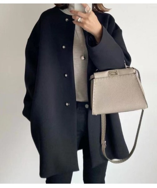 「LAUTRE COTE」 ノーカラーコート LARGE ブラック レディース_画像5