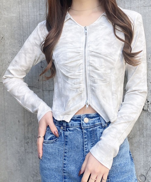 INGNI（イング） tシャツ ムラ染め襟付きジップトップス レディース