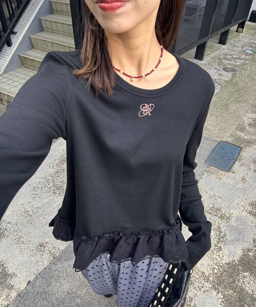 CIAOPANIC（チャオパニック） tシャツ 裾レースストレッチリブトップス