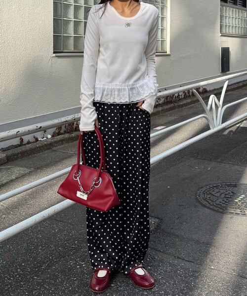 CIAOPANIC（チャオパニック） tシャツ 裾レースストレッチリブトップス