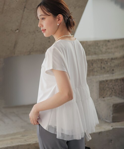 組曲（KUMIKYOKU） tシャツ GIZAコットンチュールコンビ カットソー