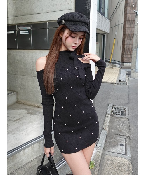 Darich キルティングビジューニットミニワンピース　FL Darich（ダーリッチ） ワンピース キルティングビジューニットミニ