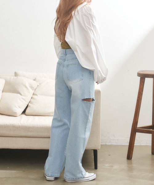 「VANNIE U」 デニムパンツ S ライトブルー レディース_画像2